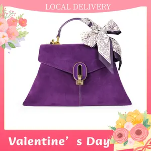 【Valentine's Day Gift 】Royal Dark Night Purple Structured Handbag Premium Suede Bag with Top Handle & Adjustable Crossbody Strap Elegant for Party Dating Daily