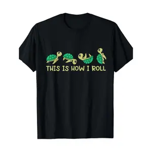 Men's Vintage Cotton T-Shirt with Rolling Turtles Turtle & "This Is How I Roll" Slogan Print - Soft Breathable Loose Fit Crewneck Short Sleeve Tee for Summer