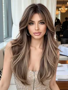 16-Inch Highlights Wavy Fiber Hairpiece, Ideal for Daily Wear, Parties, and Office, Coily Hair Curl, All Seasons Use, Synthetic Bodywave Wig