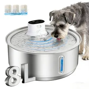 Dog Water Fountain with 3/7 Filters, 2.Gal/8L Smart Stainless Steel Pet Water Fountain, with Motion Sensor, Battery-Powered Ultra-quiet Water Pump, Medium and Large Dog Water Fountains, Cat Water Fountain, Suitable for Multiple Family Pets