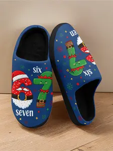 Stylish "SixSeven" Christmas Gnome 67 Warm Plush Indoor Slippers for Men, Comfortable Home Slippers with Plush Comfort