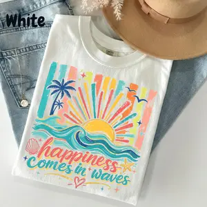 Comfort Colors Happiness Comes In Waves Shirt, Watercolor Beach Tee, Coastal Summer Ocean Graphic T-Shirt