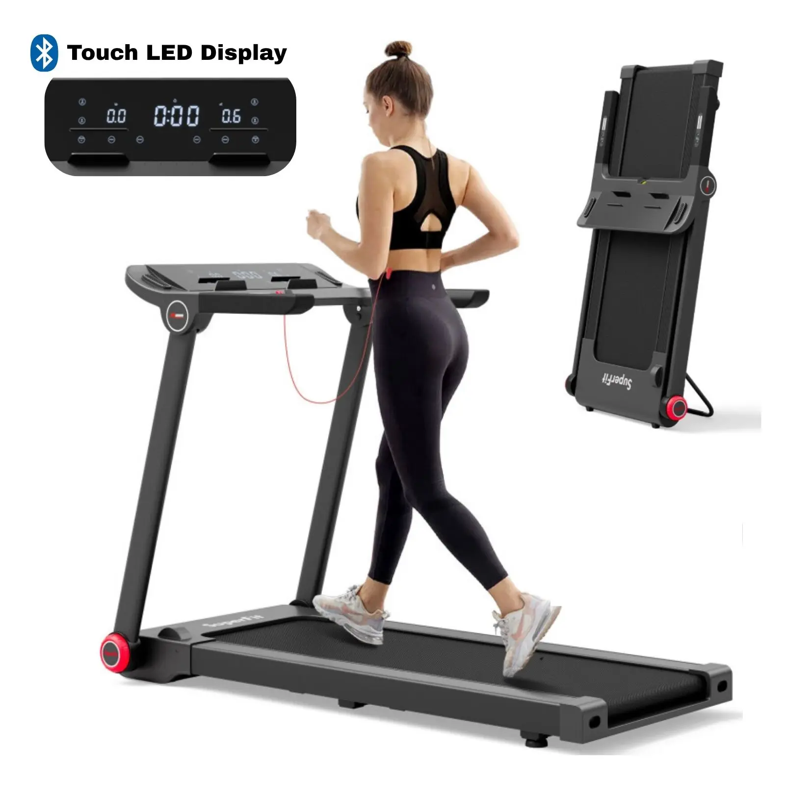 COSTWAY 3.75HP Folding Treadmill, 9MPH Freestanding Treadmill with APP, 12 Preset Programs, LCD Display, Pulse Monitor, Bluetooth, Commercial Heavy Duty Running Machine for Home, No Assembly