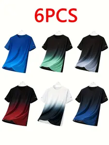 Pack of 6 running sports T-shirts, short-sleeve moisture-wicking quick-dry tops suitable for fitness, casual wear, and hiking, available in multiple colors
