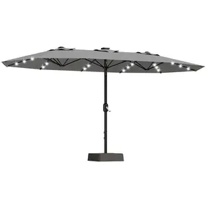 Garvee and Garvee 15 ft Rectangular Solar-Powered Patio Umbrellas with Crank Handle, 36 Built-in LED Lights, UV Protection, and Included Base for Outdoor Use in Multiple Colors (Grey, Beige, Claret, Navy Blue)