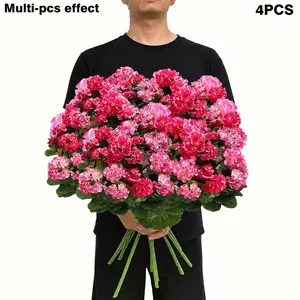 4PCS UV-Resistant Artificial Geranium Flowers | Vivid Pink Plastic Blooms for Indoor/Outdoor Summer Decor, Ideal for Garden, Patio, Home Center Displays, Tabletop Showcases, Long-Lasting Non-Decaying Simulated Flowers