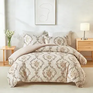 Khaki floral duvet cover set - 2/3 counts set, soft and comfortable washable polyester fiber, Decorative duvet cover, a romantic bedroom decoration, printed pillowcase set, available in 9 sizes, a gift suitable for all seasons.