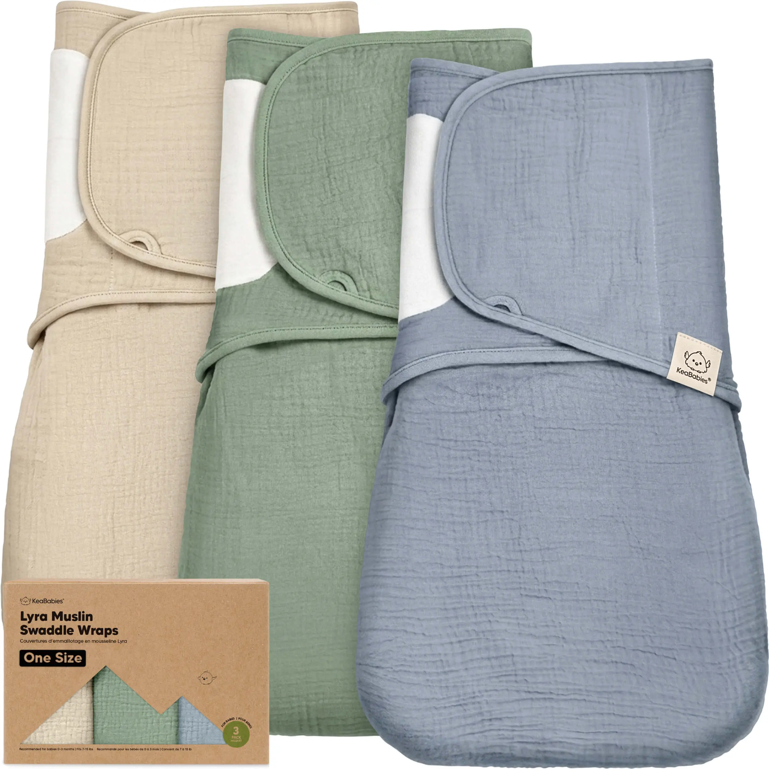 KeaBabies Muslin Baby Swaddles for Newborns – 3-Pack, 100% Organic Cotton Swaddles Sleep Sack 0-6 Months, Infant, Baby Girls, Boys, Soft Breathable Summer Swaddler, Easy Quiet Closure