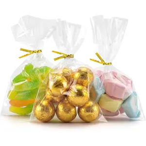 140 count Flat Bottom Cellophane Bags, 5.9x9x2.4" Clear Goodie Baggies with Twist Ties for Party Favor Packaging, Cookie, Popcorn, Candy, Mug Wrapping