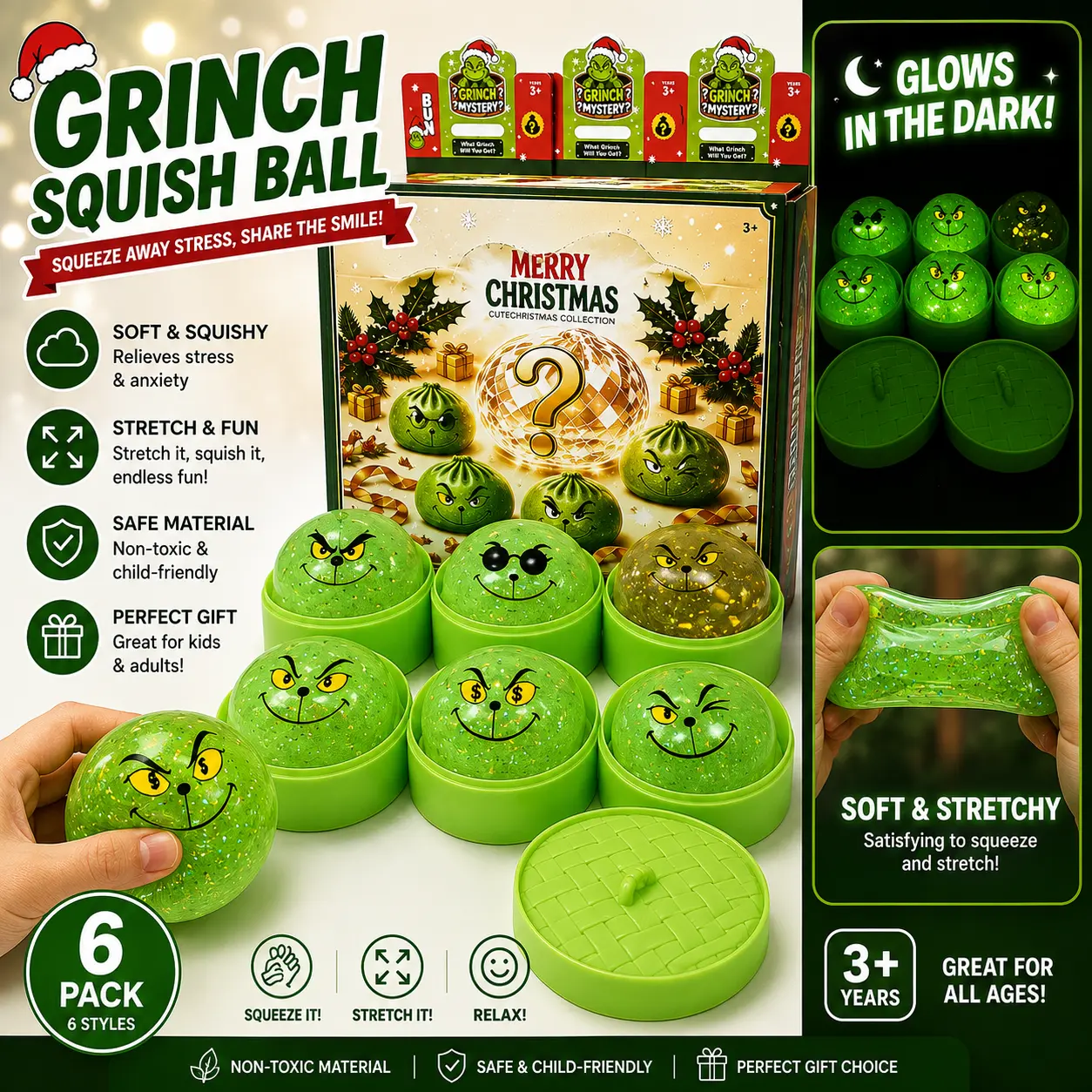 Halloween Greenie Dumpling Squishy Toy Slow Rising Stress Ball Soft Squeeze Sensory Fidget Toy Party Gift for Kids Adults