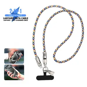 2-in-1 USB-C Phone Lanyard & USB Fast Charging Cable, 7mm Nylon braided Lanyard for Crossbody or Wrist Strap