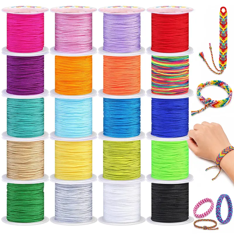 20 Rolls Random Color Nylon Chinese Knotting Cord Set, 20m Per Roll Braiding Beading Thread for Kumihimo Macrame, DIY Bracelet Anklet Phone Chain Necklace Wind Chime Handmade Jewelry Craft Supplies