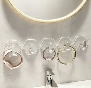 10/20 Pack Self-Adhesive Hooks, Hexagonal Ripple Design Heavy Duty Sticky Hooks, Waterproof & Rustproof Wall Hooks, Easy Install Organizer for Bathroom Kitchen, Hanging Keys Towels Coats