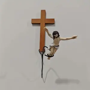 New Easter Atmosphere Decorative Religious Home Decor Wooden Cross Decorations Creative Old Man Wall Decoration Holiday Gift Hanging Ornament Craft, Model Xinghao, 1pc
