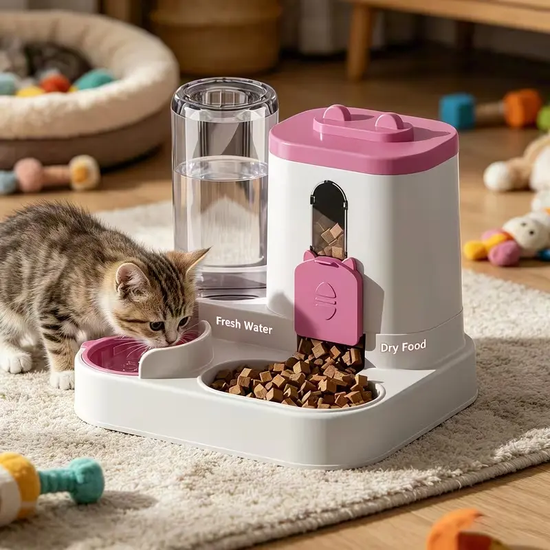Cat And Dog Automatic 2-in-1 Feeder, Pet Feeder, Non-electric, Space-saving Feeder, High-quality Feeder, Easy to Clean, Sanitary And Convenient, Automatic Distribution, Suitable for Multi-pet Families