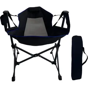 Camping Chair, Outdoor Swinging Rocking Camping Chair, Folding Adjustable Back Portable Hammock Chairs for Patio, Backyard and Picnic, Supports 300LBS, Black