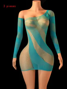 Women's Sexy One-Piece Dress, Stretchy Bodycon, Two-Tone Sheer Lingerie, Exotic Nightclub Party, Elegant Evening Wear, Style, Underwear