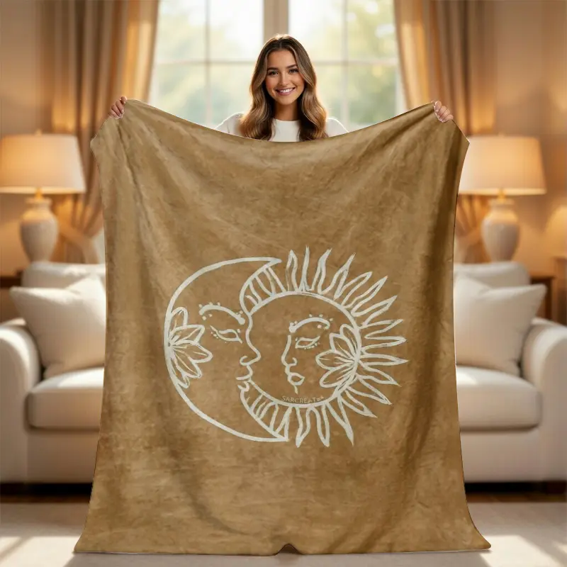 Celestial Sun and Moon Throw Blanket - Aesthetic Minimalist Boho Line Art Design, Super Soft Cozy Plush Boho Blanket for Couch, Terracotta Room Decor Gift, Boho Blankets