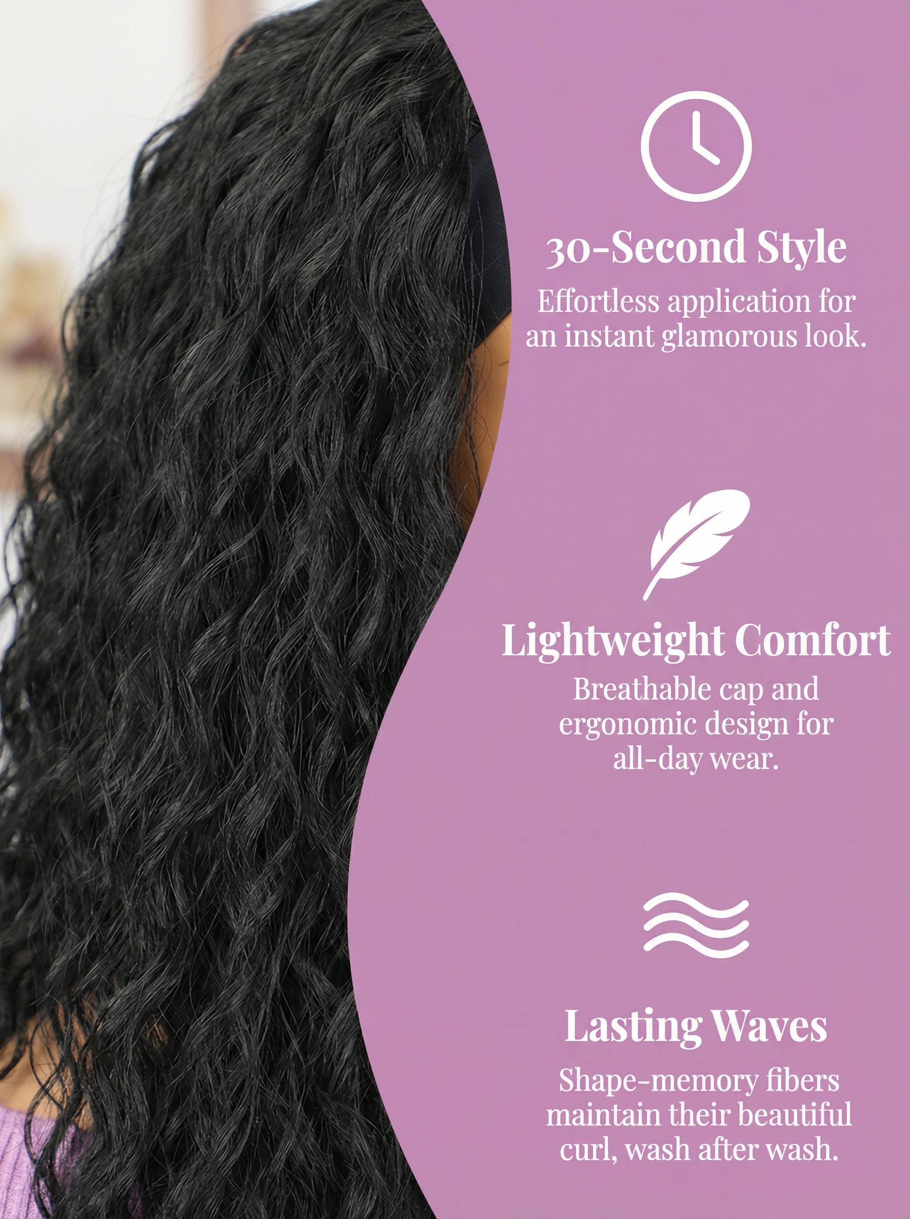 Silk Satin Ribbon Deep Wave Synthetic Headband Wig - No glue, no lace design, convenient headband wig for women without the need for adhesive | Four Seasons Series Deep Wave Hair Accessory Beauty Enhancer Silk Satin Ribbon Deep Wave Synthetic Headband Wig - No glue, no lace design, convenient headband wig for women without the need for adhesive | Four Seasons Series Deep Wave Hair Accessory Beauty Enhancer