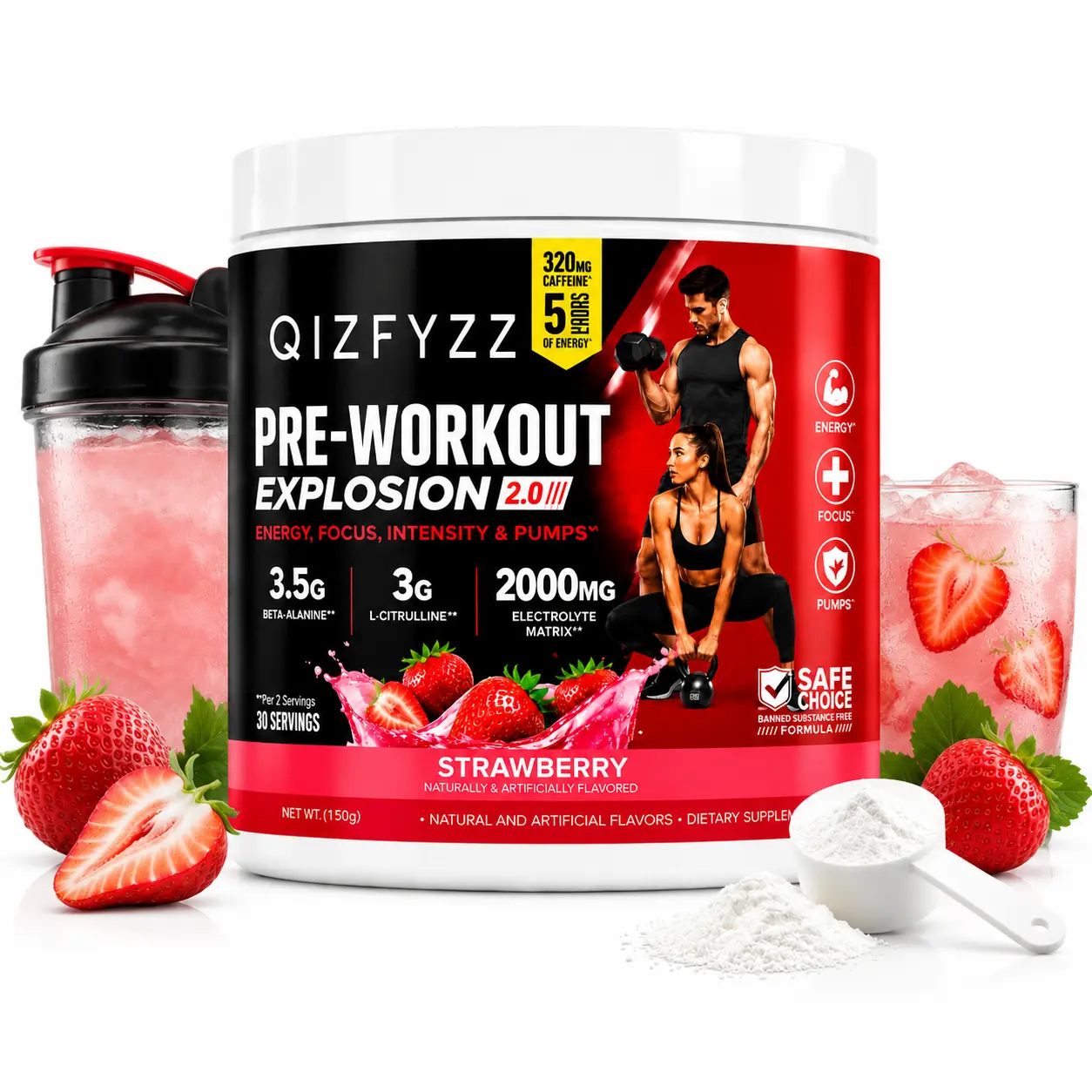 Preworkout Explosion 2.0 Pre-Workout Energy Powder - Peach & Strawberry Flavor, 30 Servings, Unisex Gym Supplements with Beta-Alanine & Caffeine (Supports Fitness Endurance, Health Goals & Muscle Performance), Fitness Endurance Supplement