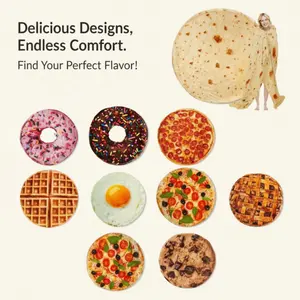 Food Themed Blanket, 1/2 Counts Realistic Donut & Pizza & Tortilla Pattern Throw Blanket, Soft Comfortable Nap Blanket for Home & Office, Warm Blanket