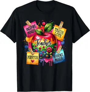 Cotton(pure) Inspire Minds Teach Love Teacher Back To School First Day T-Shirt