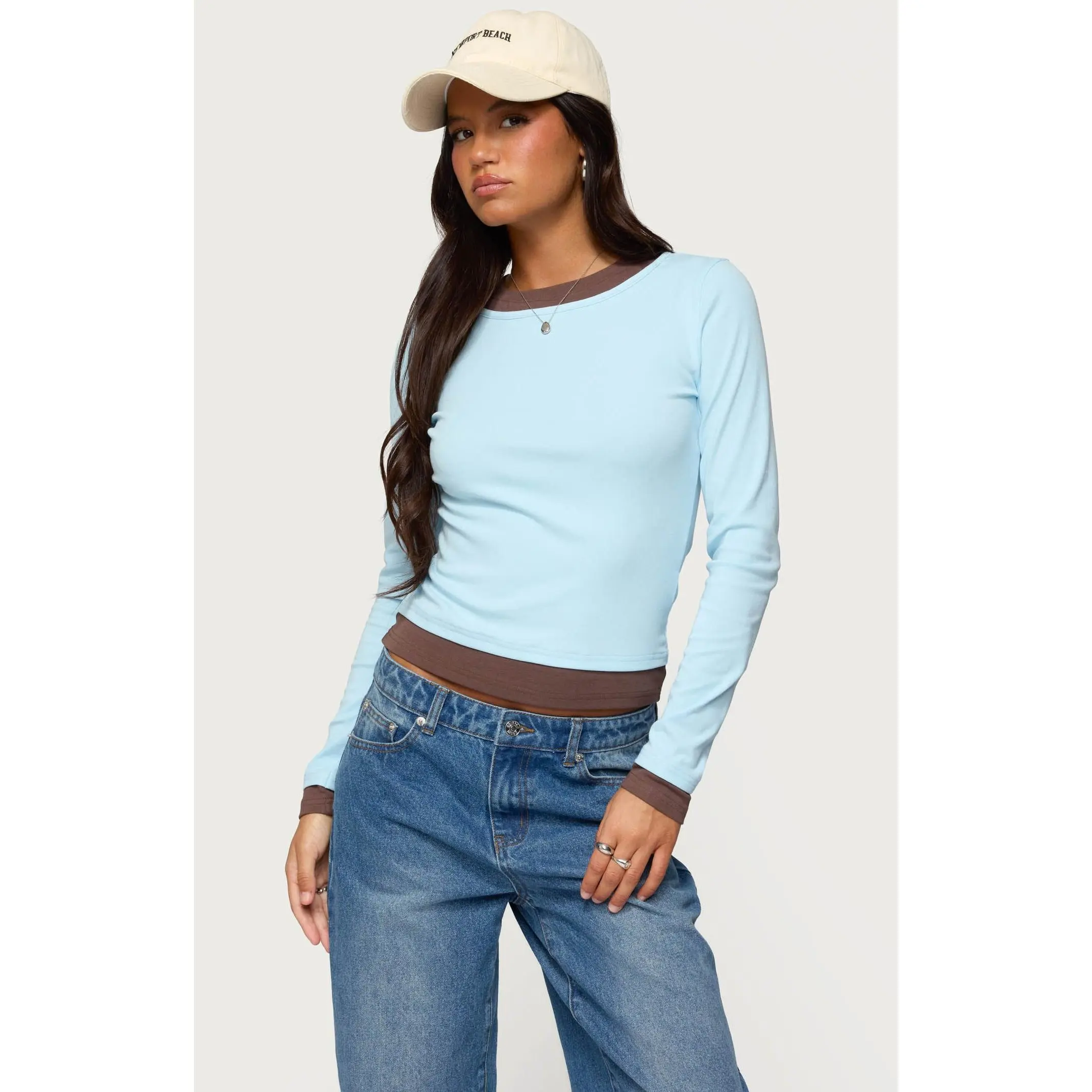Edikted Women's Contrast Layered Look Long Sleeve T-Shirt