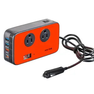 300W Car Power Inverter DC 12V to AC 110V Car Outlet Adapter Plug with PD 25W USB-C, QC3.0 and LCD Display Car Charger Loptop r Red