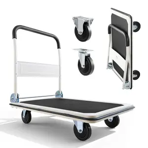 VEVOR Foldable Push Cart Dolly, 660 lbs Load Capacity, Folding Platform Truck with Swivel Wheels, Moving Platform Hand Truck Flatbed Cart, Space Saving Push Handle, for Easy Storage, 35.4 x 34.3 x 24 in