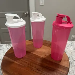 Tupperware Set of 3 Vibrant Pink Shaker Bottles with Stylish Closure Base