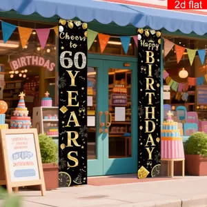 60th Birthday Vertical Banner Pair, and Gold Theme Polyester Decoration for Indoor and Outdoor Use, Perfect for Birthday Parties and Celebrations, Party Decoration Supplies