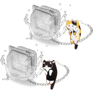 Cat Tea Infuser Set, 2 PCS Cubic Tea Diffusers for Loose Tea, Stainless Steel Tea Ball with Cute Charm Pendant, Reusable Tea Steeper for Tea Extraction and Cold Brewing, Black & Orange Cat
