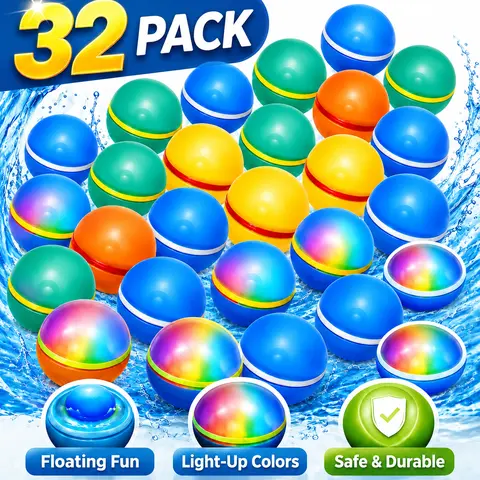 Reusable Magnetic Water Balloons, water slide Quick Fill Self Sealing Splash Balls, Soft Silicone Refillable Water Toys for Kids & Adults,Backyard Party Games, Pool Party Toys, Beach Fun, Summer Activities, Birthday Gifts, 12/16/24/32 Pack