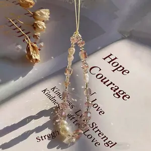 Cute Crystal Bear Square Bead Hand Chain Strap, Phone Case Anti-Loss Portable Wrist Rope Lanyard, Essential Accessory, Phone Accessories, Cell Phone Charm