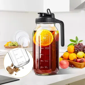 64oz Glass Pitcher with Lid, Wide Mouth Breast Milk Pitcher Glass Jug Sun Tea Pitchers, 2 Quart Mason Jar Pitchers with Lid and Spout, Cold Brew Coffee pitcher, Fridge Container for Water, Juice, Tea