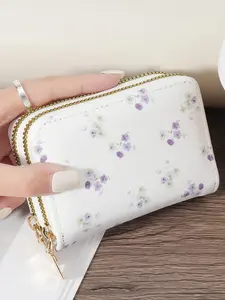 Women's Elegant Floral Pattern Zipper Around Wallet, Fashion Multi Slot Card Bag, Casual Versatile Wallet for Outdoor, Travel and School, Zipper Card Holder, Fashionable Card Holder, Card Compartments, Card Organizer, Card Slots