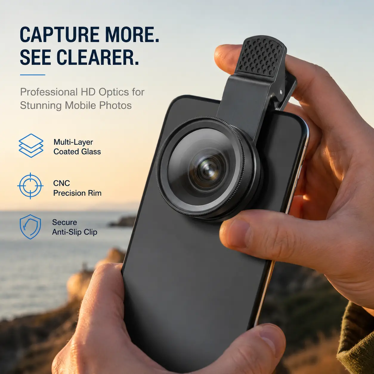 1 Count, Clip-on Phone Camera Lens 0.45X Super Wide Angle Macro with Multi-Layer Coated Glass Anti-slip Clip for Smartphone Photography