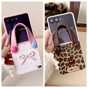 Foldable Phone Case for Women, Bow Wrist Strap, Anti-Drop Shockproof, Compatible with Xiaomi Miix Flip, Moto Razr, Samsung Galaxy Z Flip