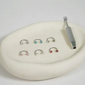 6pcs 18G Horseshoe Nose Ring With Free Auxiliary Tool Ball Holder Included Internal Threaded 18G 8mm Hoops Piercing Jewelry