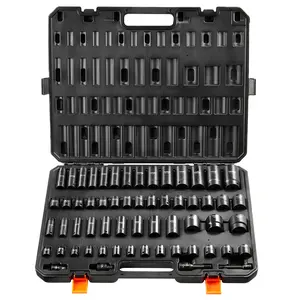 fathersdaygift VEVOR 3/8 1/2 Drive Impact Socket Set, 59PCS Socket Set SAE 5/16 to 1-1/4 and Metric 6-32mm, 6 Point Cr-Mo Alloy Steel for Auto Repair, Easy-to-Read Markings, Rugged Construction, Storage Case