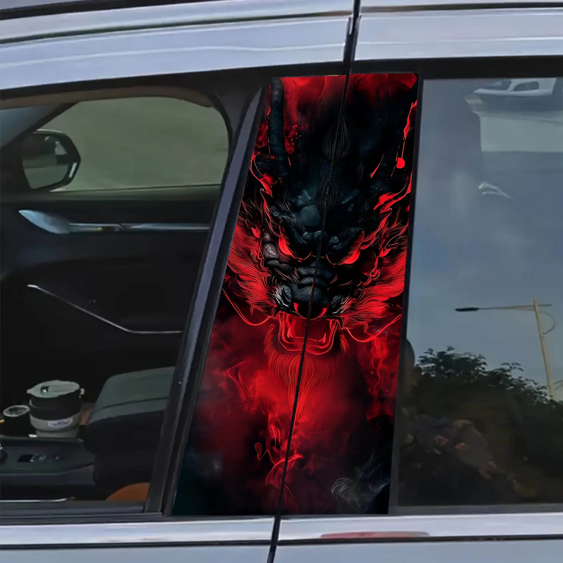 2-Piece Dragon's Gaze Car B-pillar Sticker, Matte Vinyl, Easy to Paste, No Glue Left, Scratch/Water Resistant, Self-Adhesive, Single Use, Fantasy Animal Pattern, Suitable for Plastic/Glass/Metal, Car Decals, Decal For Cars
