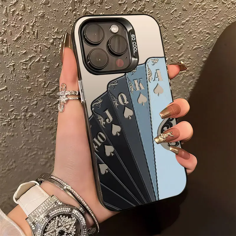 Black Spade Poker Cards Smartphone Case - Luxury Minimalist Style Cellphone Shell for iPhone 17/16/15/14/13/12/11 Plus Pro Max, Handheld Phone Accessories Gift
