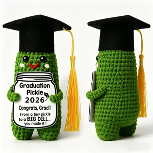 2026 Graduation Gift, Handmade Pickle Doll with Doctoral Hat, Cute Knitted Cucumber Doll, Handmade Crochet Grad Gift for High School, College, University, Nurses, PhD.