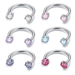 Sparkling Double CZ Horseshoe Ring｜Multi-Use Nose/Lip/Ear Jewelry, 20G Stainless Steel. Interchangeable Color Gems, Secure Internal Thread, Comfortable Wear