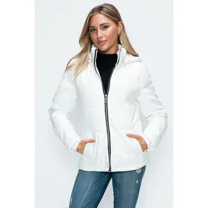 How Dare U Pocketed Zip Up Puffer Jacket with Removable Hood