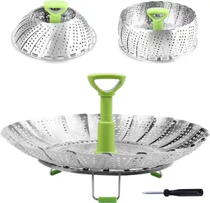 Steamer Basket Stainless Steel Vegetable Steamer Basket Folding Steamer Insert for Veggie Fish Seafood Cooking, Expandable to Fit Various Size Pot (5.1" to 9")