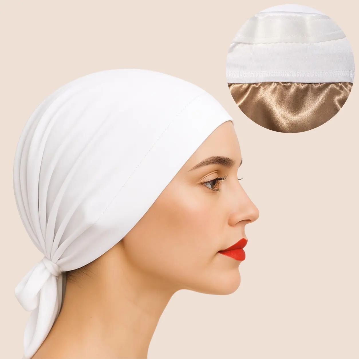 The SATIN GENTLE Grip Cap White - Non-Slip Hijab Undercap with Silicone Grip & Tie-Back by Get A Grip