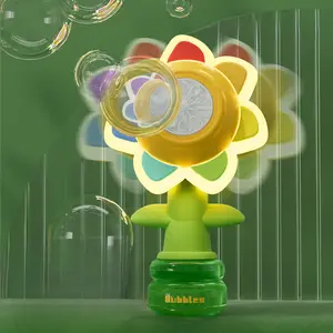 Colorful Flower Swinging Bubble Machine, Automatic Rotating Sunflower Bubble Blower, Dazzling Lights, Portable Bubble Toy for Children