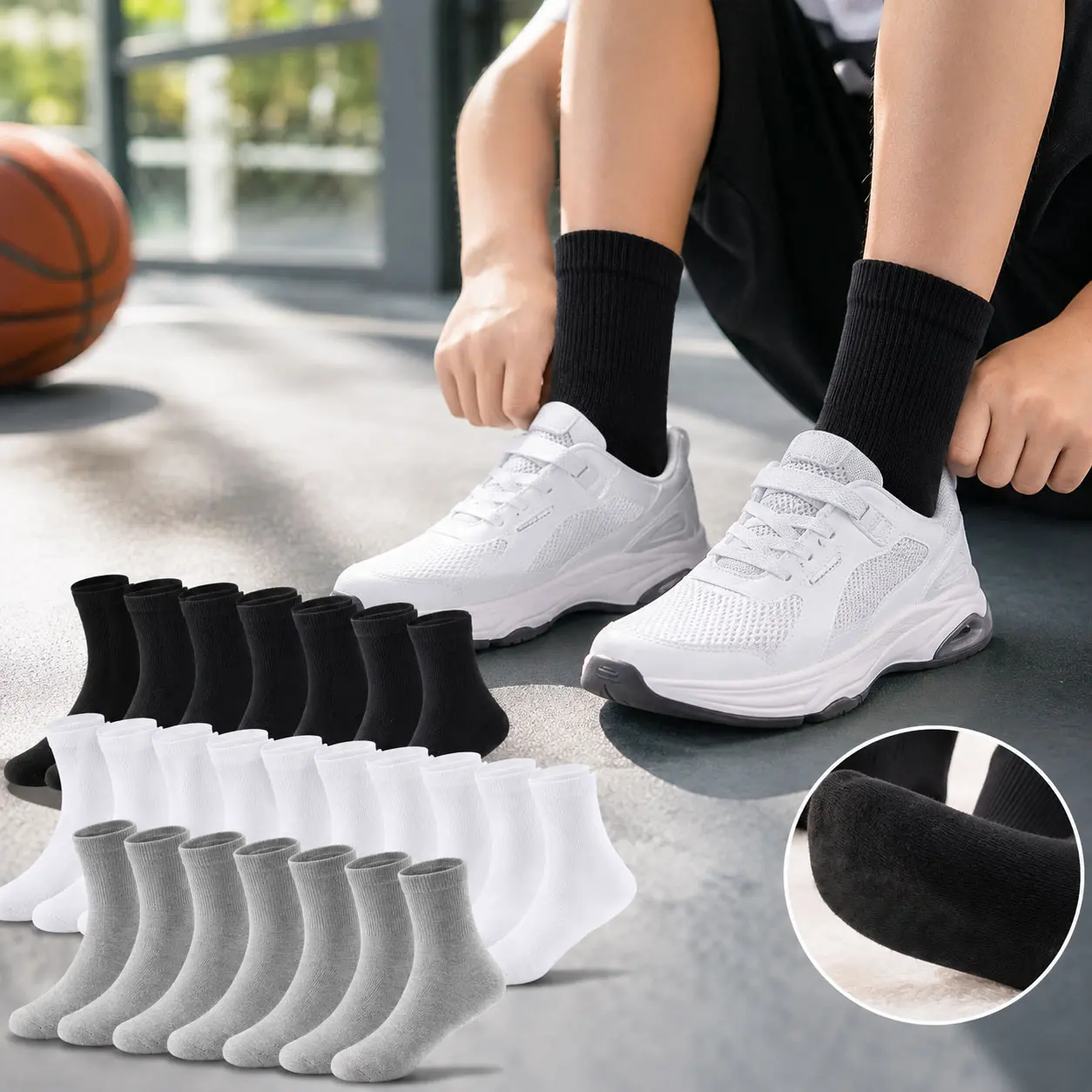 TPHON back to school Toddlers Kids Socks 24 Pairs Boys Girls Socks Athletic Dress Crew Socks for Kids 1-14 Years White Black Basic Clothing