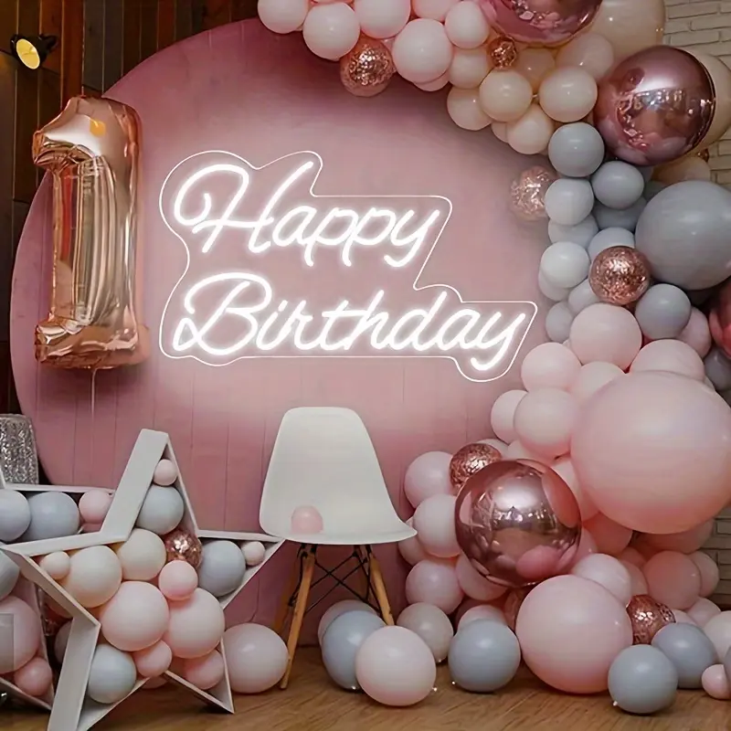 20-Inch reusable Happy Birthday neon sign with dimmable switch for birthday party backdrops, wall decorations, and birthday gifts